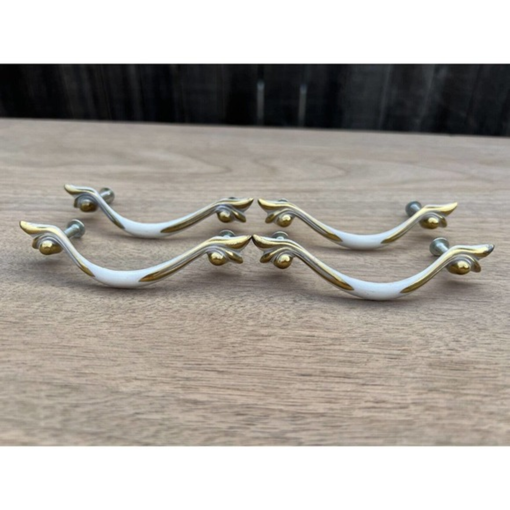 Vintage Allison French Provincial Drawer Pulls‎ Lot of 4 Center White On Brass